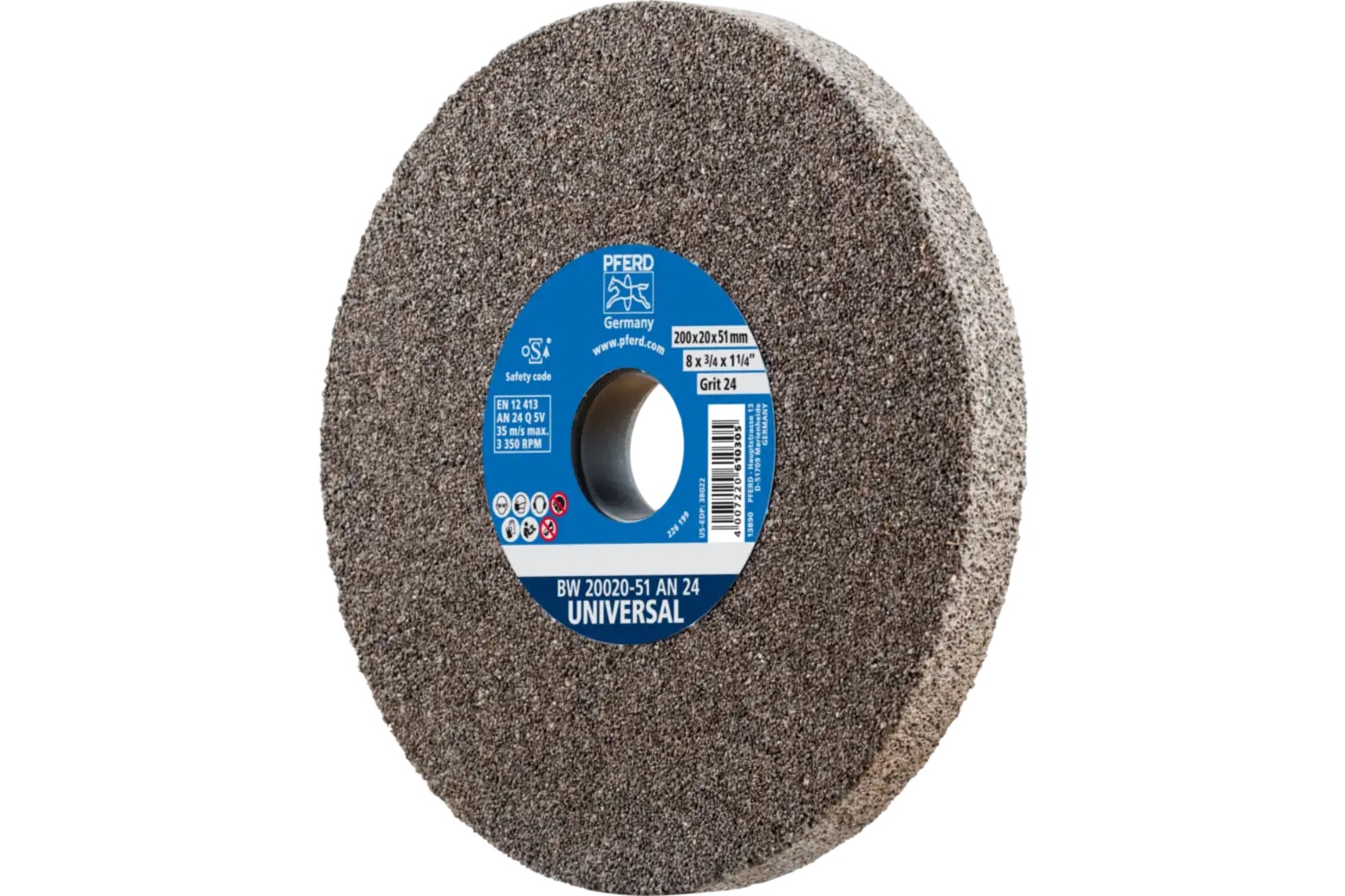Picture of Pferd Vitrified Bench Wheel, Universal, 8" X 3/4 X 2, 36 Grit, Aluminum Oxide